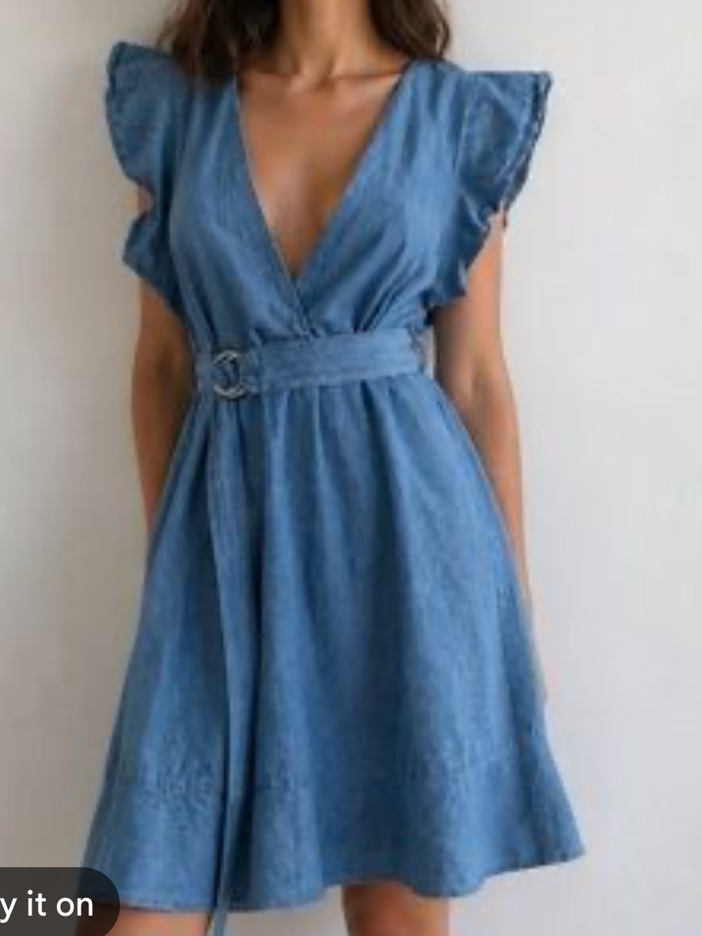 Topshop Light Blue V-Neck Belted Mini Dress
